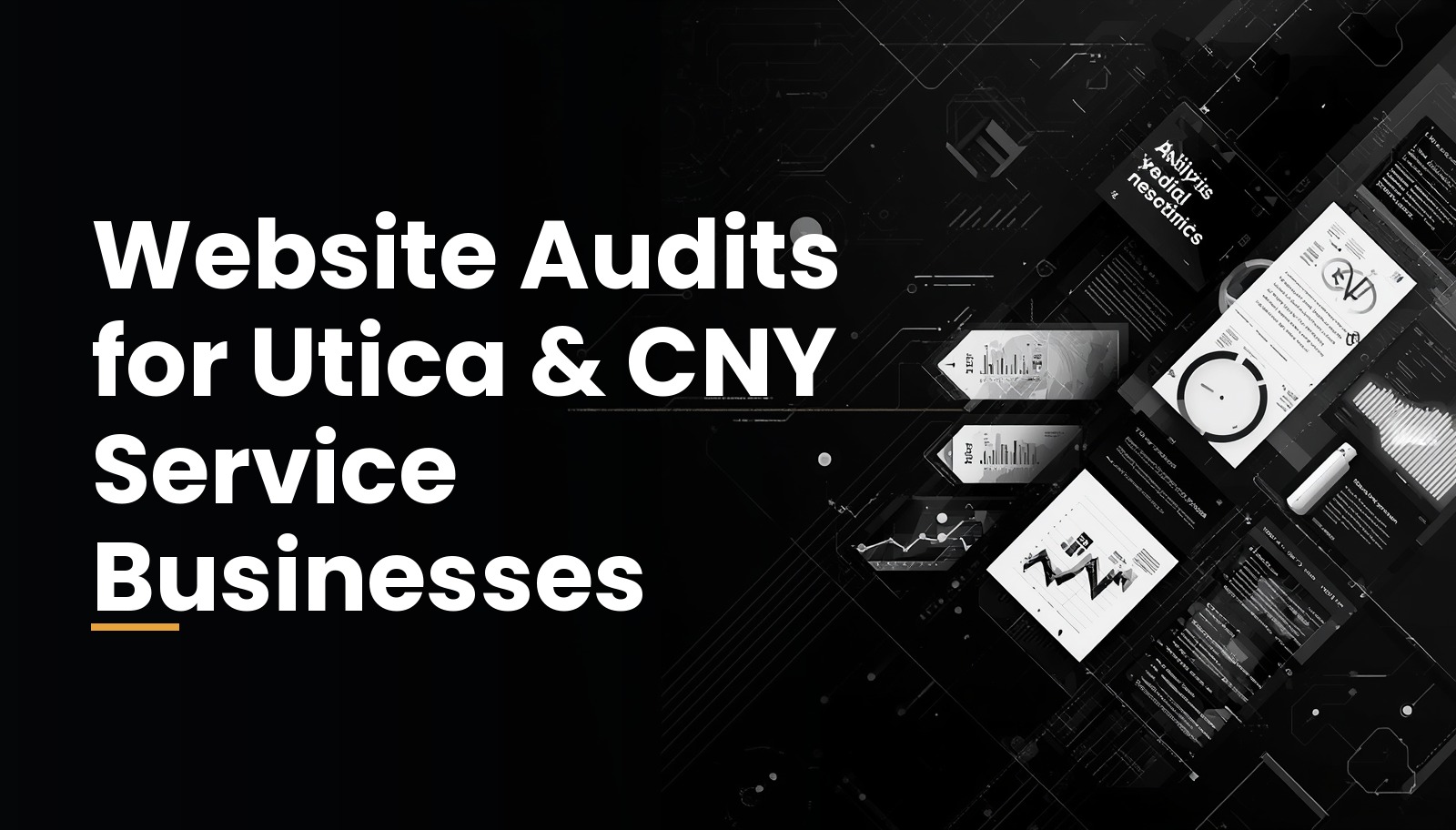 Lighthouse beam scanning a cityscape revealing website performance metrics for Central New York service businesses