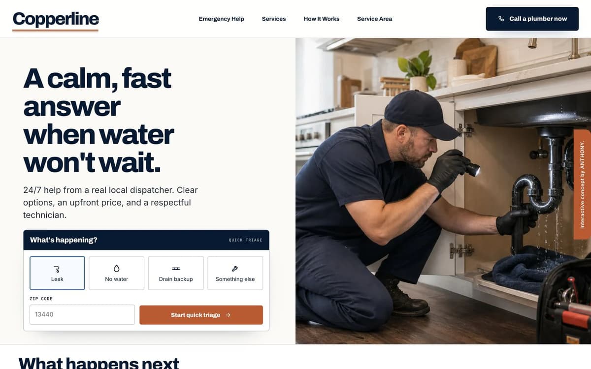 Copperline Plumbing example website by ANTHONY.
