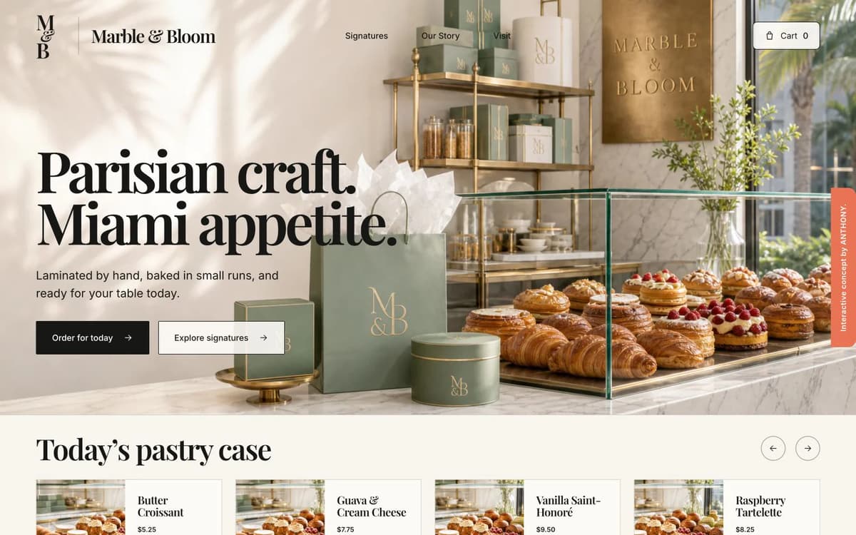 Marble & Bloom Bakery example website by ANTHONY.