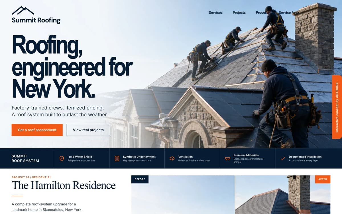 Summit Roofing example website by ANTHONY.